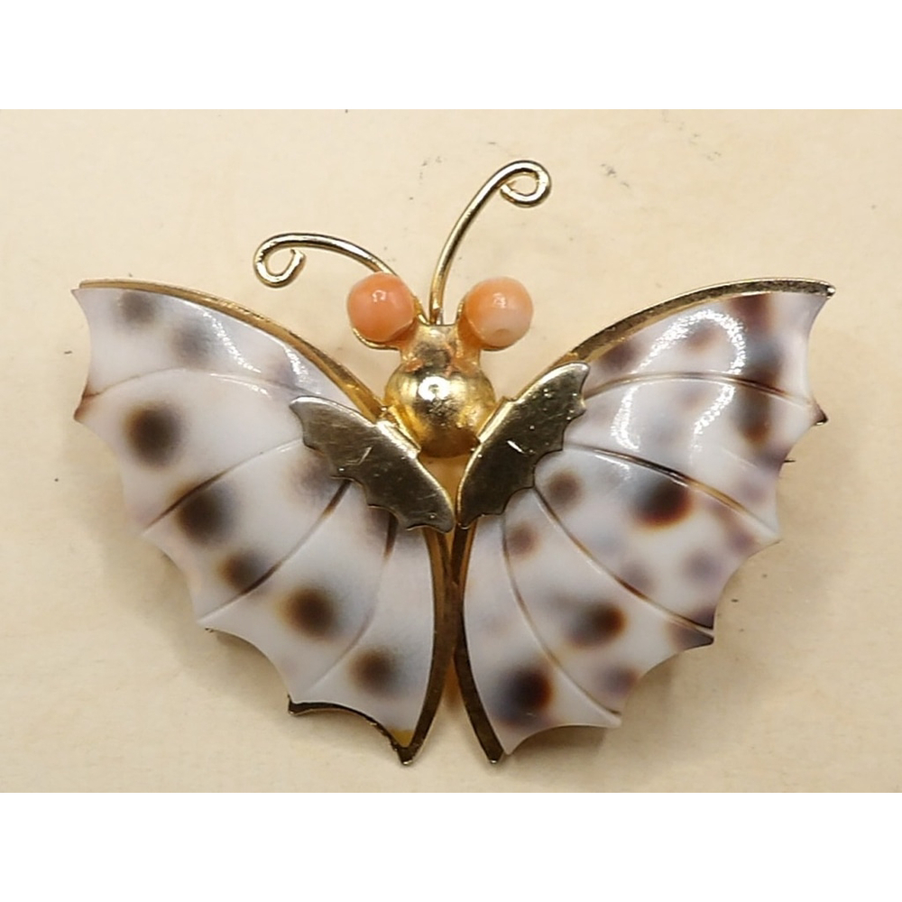 Women's Vintage Butterfly Brooch Pin White Brown